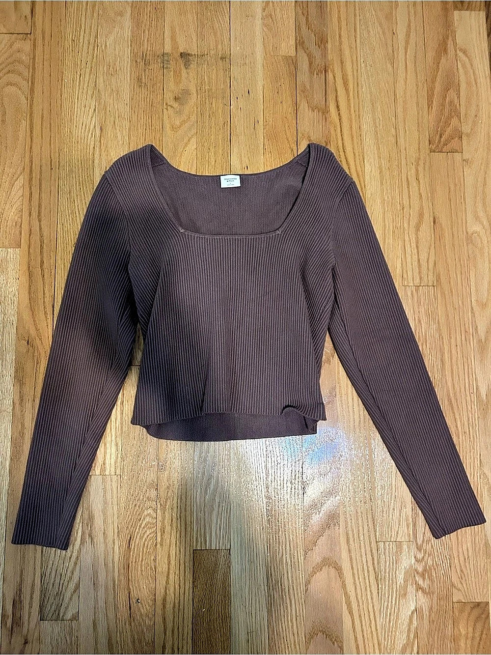 Abercrombie & Fitch Ribbed Square Neck Long Sleeve Top Brown